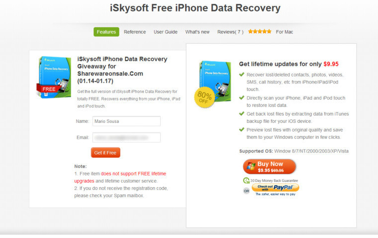 Oferta: iSkysoft Free iPhone Data Recovery