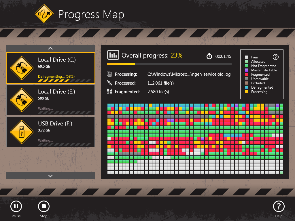 Auslogics Disk Defrag Touch, desfragmentar com um dedo