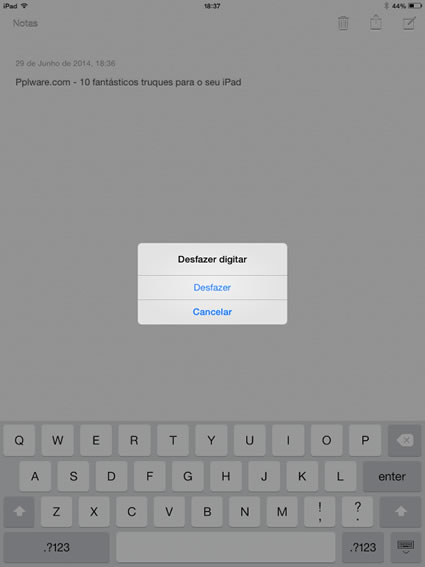Agite o iPad para Desfazer ou Refazer o que escreveu