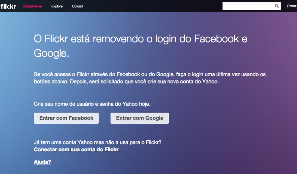 Flickr remove amanhã o login com contas Facebook e Google