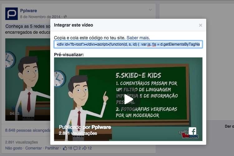 Aprenda como incorporar vídeos do Facebook numa página web