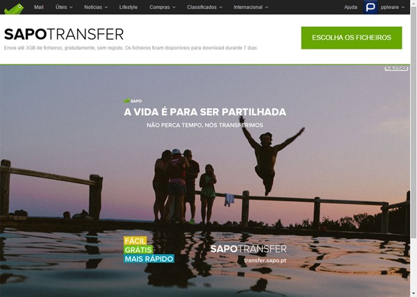 SAPO Transfer permite o envio gratuito de ficheiros até 3GB
