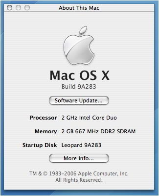 Mac OS X 10.5 Leopard Build 9A283