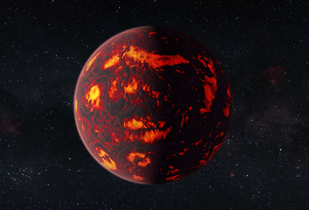 Há uma SuperTerra de duas caras: oceano de lava e noite eterna