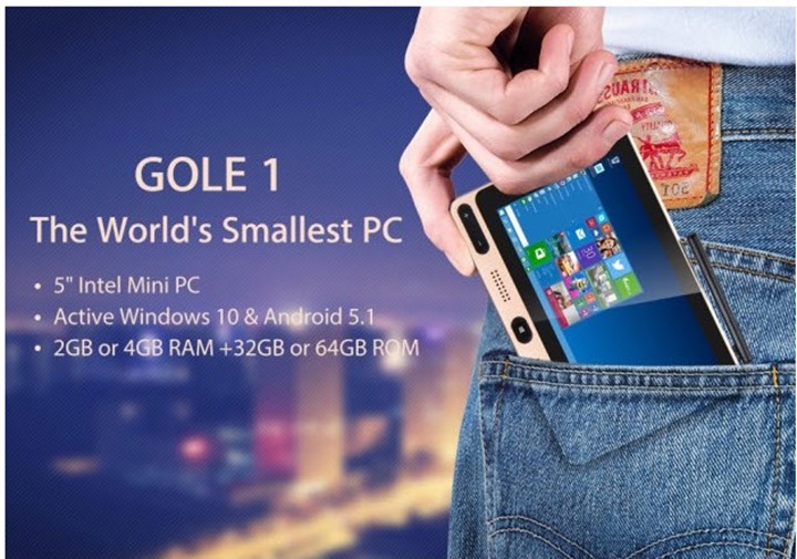 GOLE1 – Um mini PC com touchscreen e Windows 10 por $99