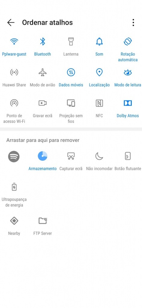 Android Definições Rápidas organizar ícones personalizar