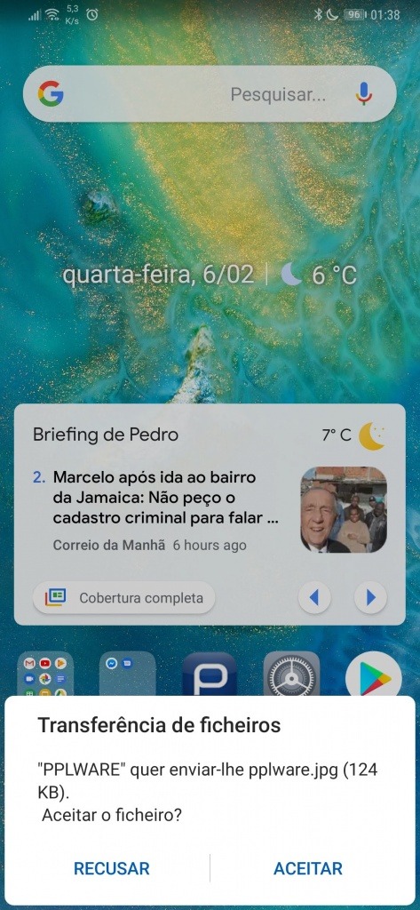 Windows 10 Android Bluetooth ficheiro enviar