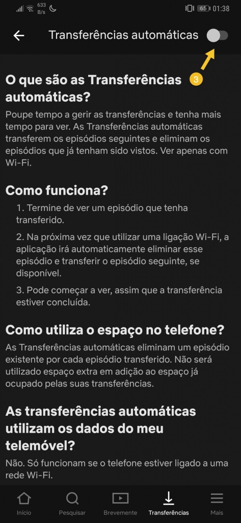 Netflix Transferências automáticas smartphone Android séries