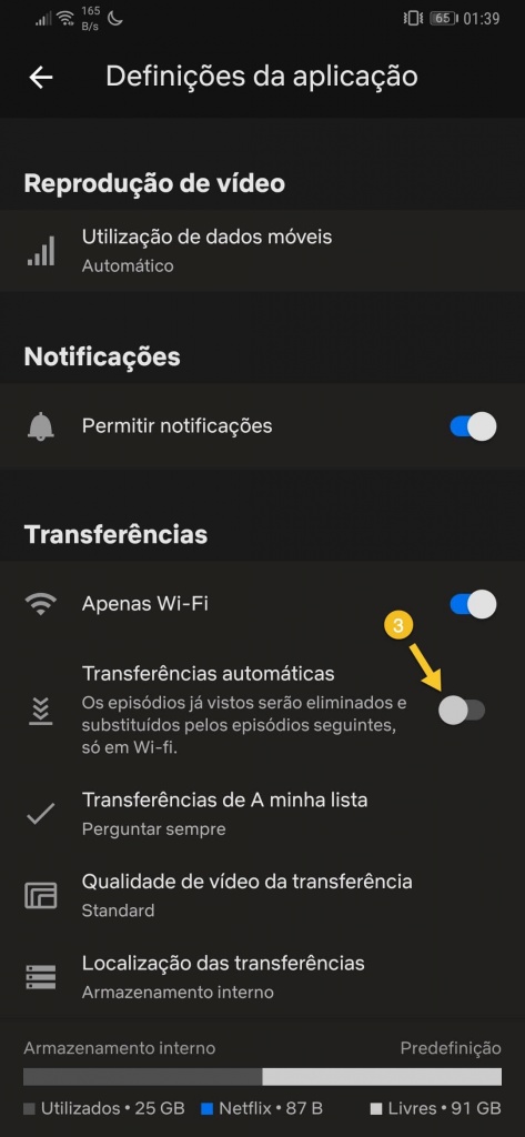 Netflix Transferências automáticas smartphone Android séries