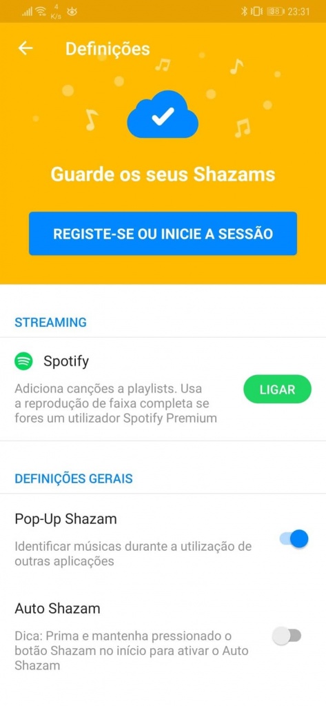 Shazam Pop-up música auscultadores detetar