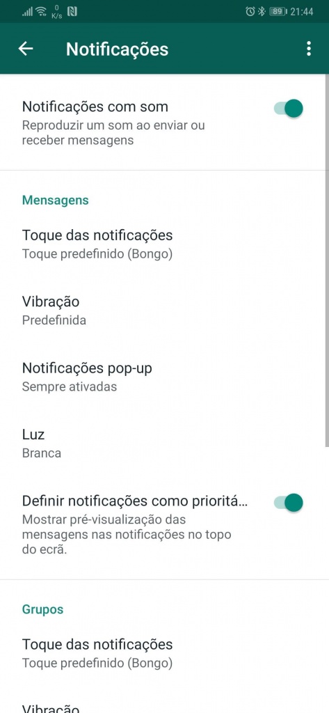WhatsApp notificações Mensagens Grupos Chamadas