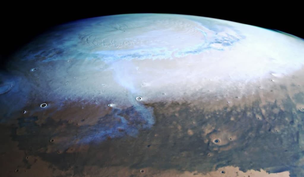 Marte: Imagem incrível mostra o polo norte marciano cheio de neve