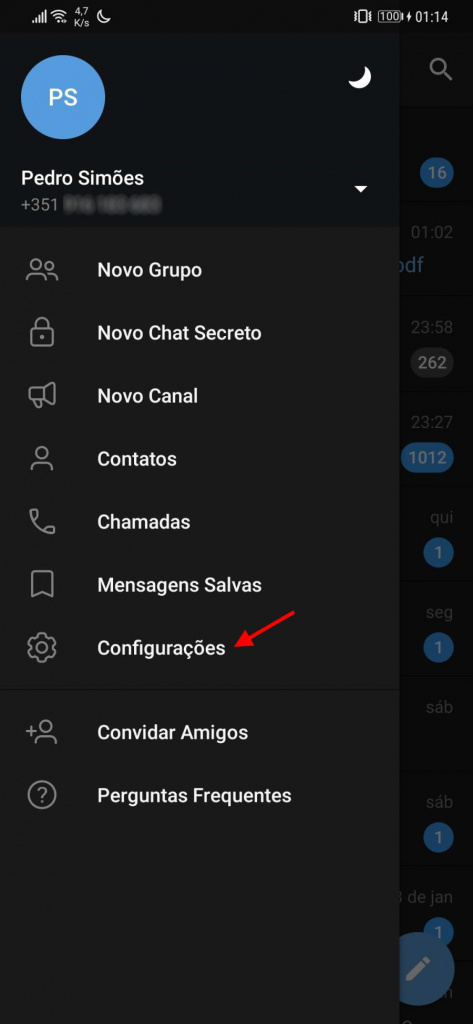 Telegram número telefone mudar dados
