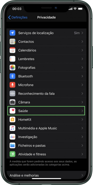Imagem iOS com opção de registar contactos COVID-19
