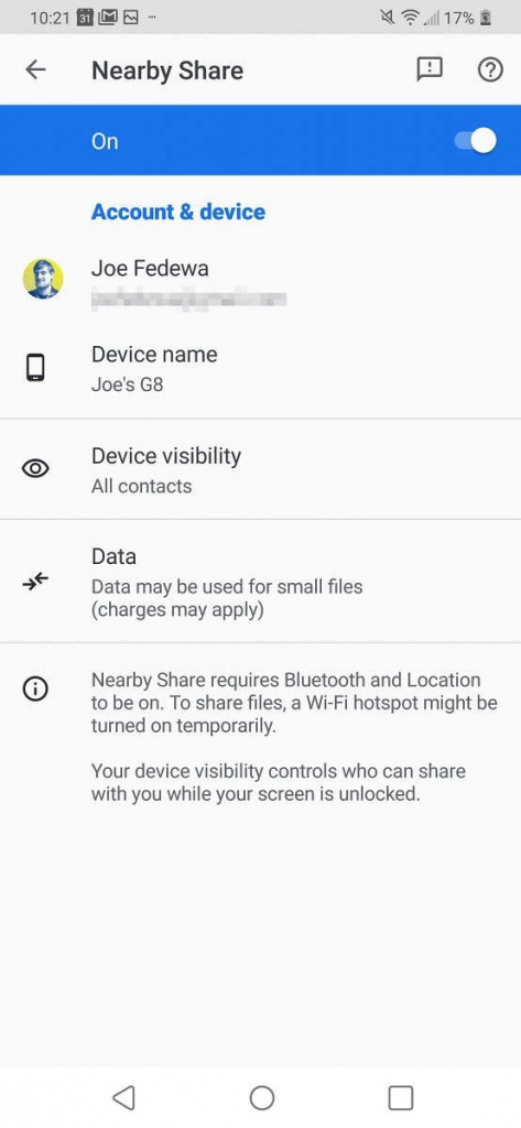 Nearby Share Android partilha ficheiros Google