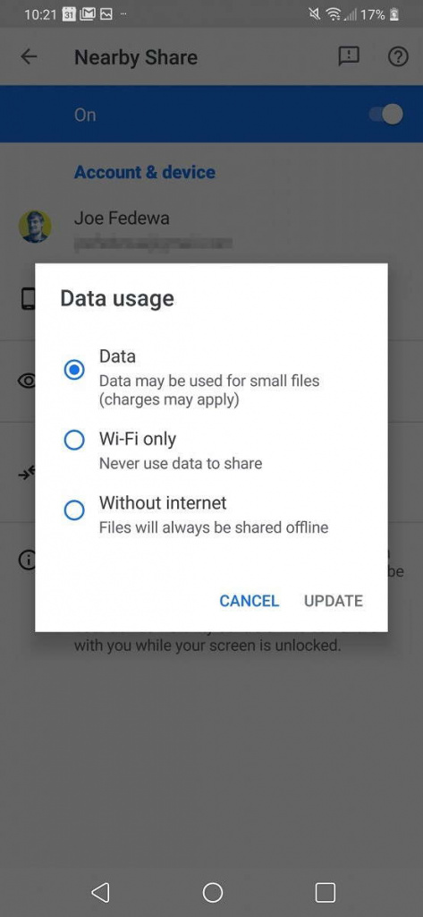 Nearby Share Android partilha ficheiros Google