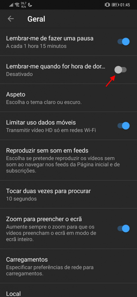 YouTube dormir alerta smartphone utilizadores