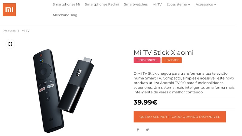 Xiaomi Mi TV Stick aparece na loja oficial de Portugal por 40 euros