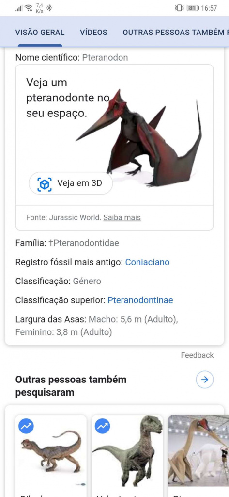 Google dinossauros smartphone pesquisa