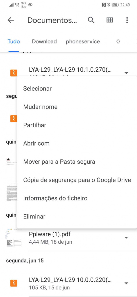 Android Files protegida segura pasta