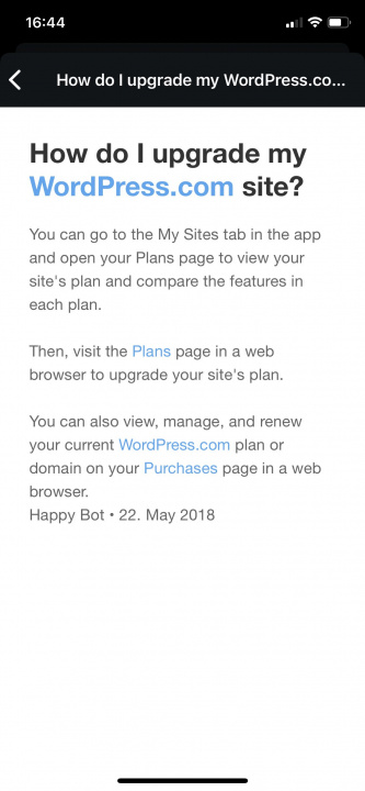Imagem da app para iOS do Wordpress com indicações de compras fora da app