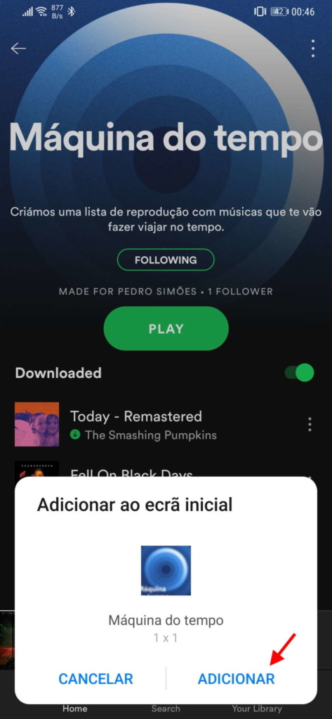 Spotify atalho playlist música favorita