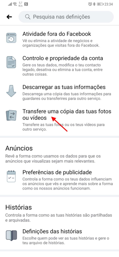 Facebook Dropbox exportar fotografias vídeos