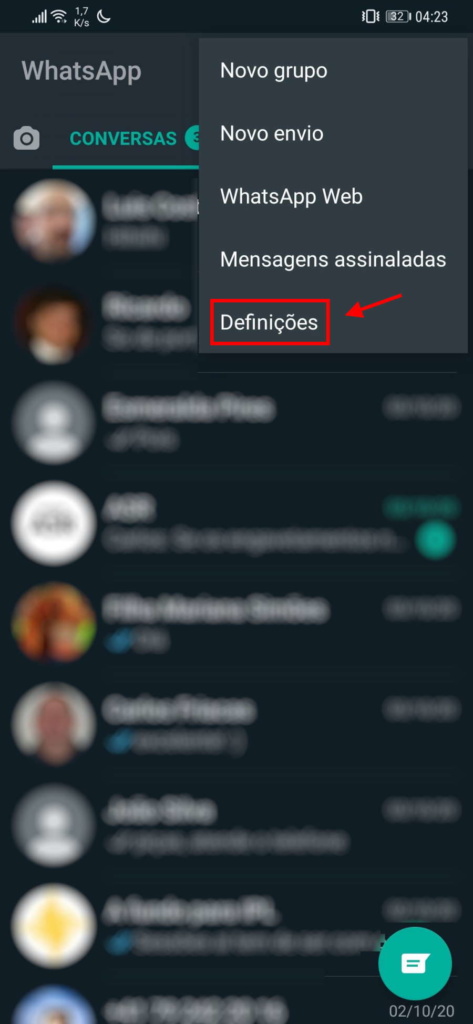 WhatsApp partilhar informação privacidade opções