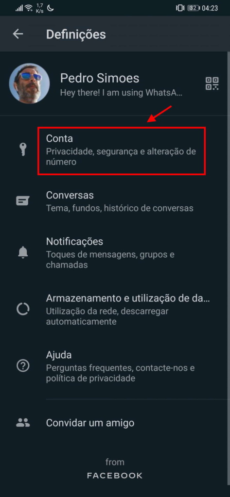 WhatsApp partilhar informação privacidade opções