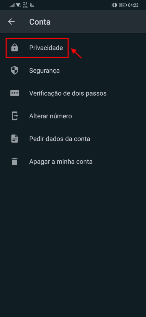 WhatsApp partilhar informação privacidade opções