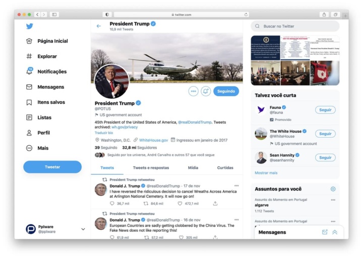 Imagem da conta @POTUS do Twitter