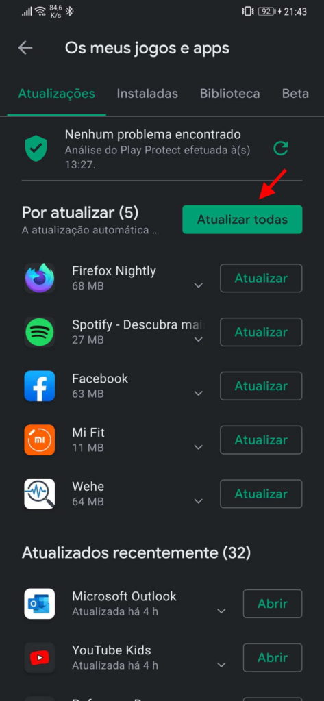 Android apps atualizar ecrã toque