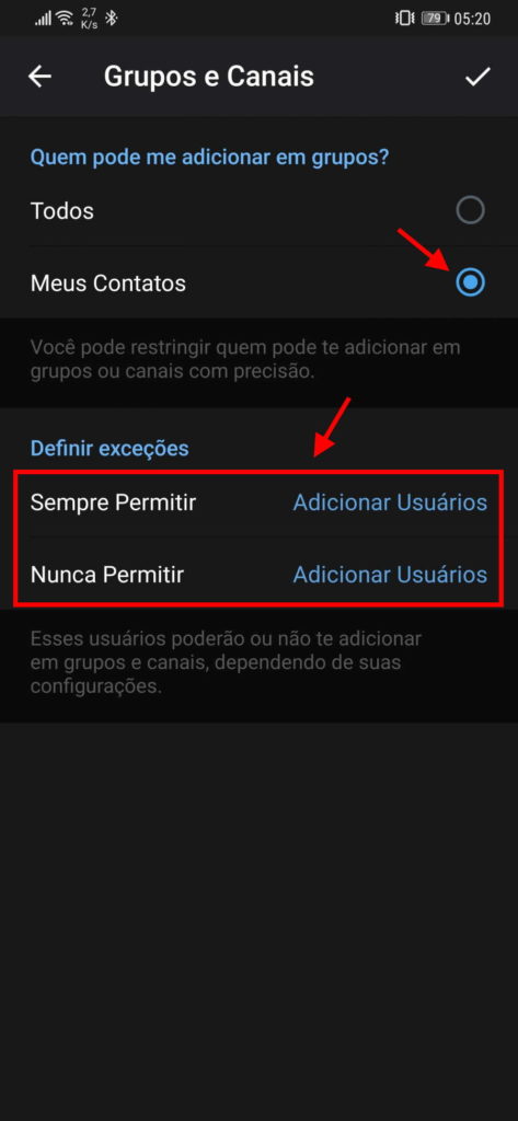 Telegram grupos utilizadores adicionar canais