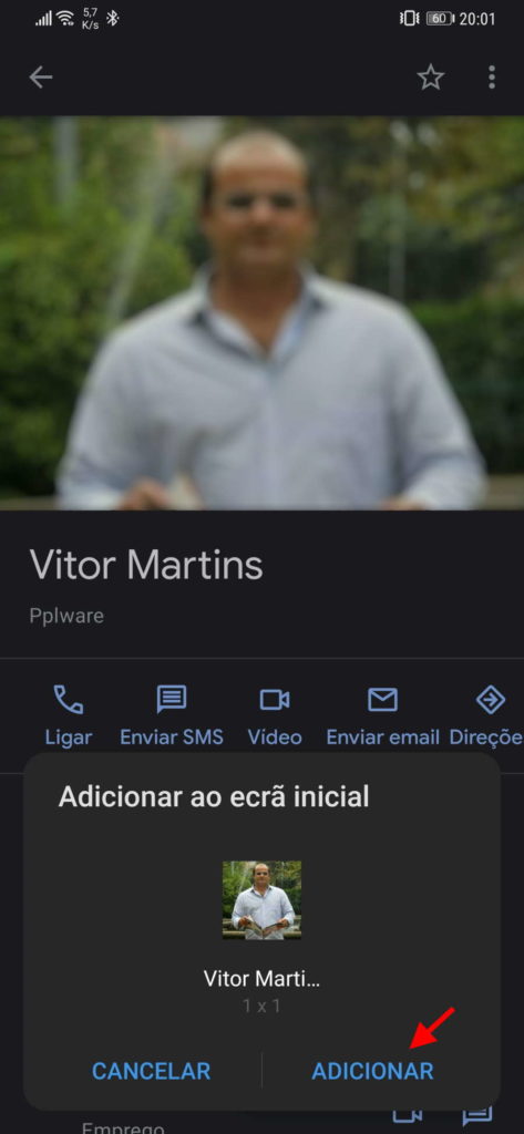 Android contactos favoritos ecrã pasta