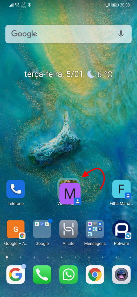 Android contactos favoritos ecrã pasta