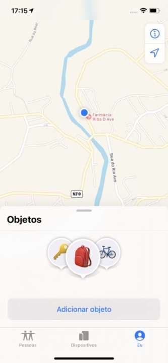 menu AirTags na app Encontrar