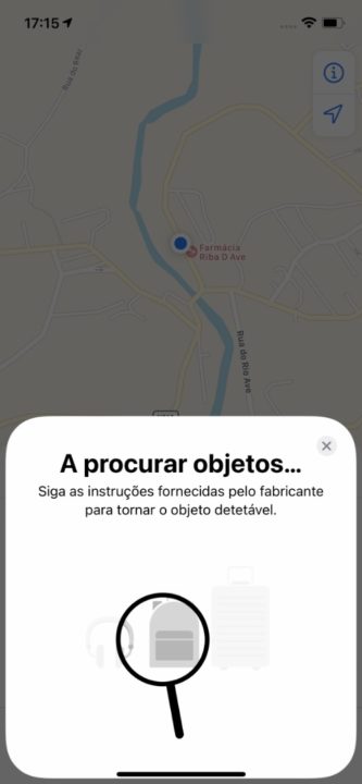 menu AirTags na app Encontrar
