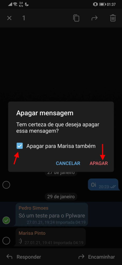 Telegram eliminar mensagens enviadas contato