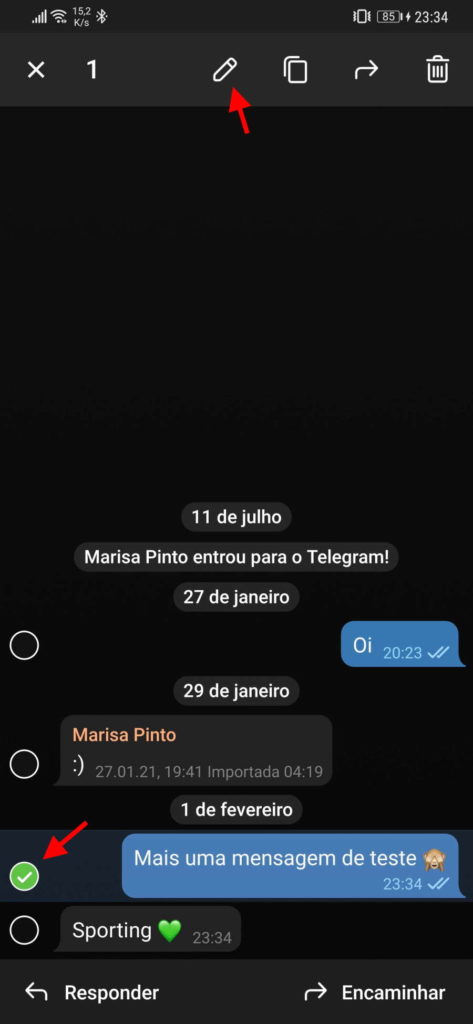 Telegram editar mensagens contatos original