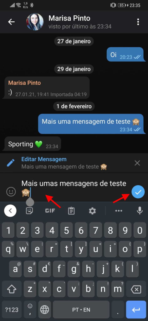 Telegram editar mensagens contatos original