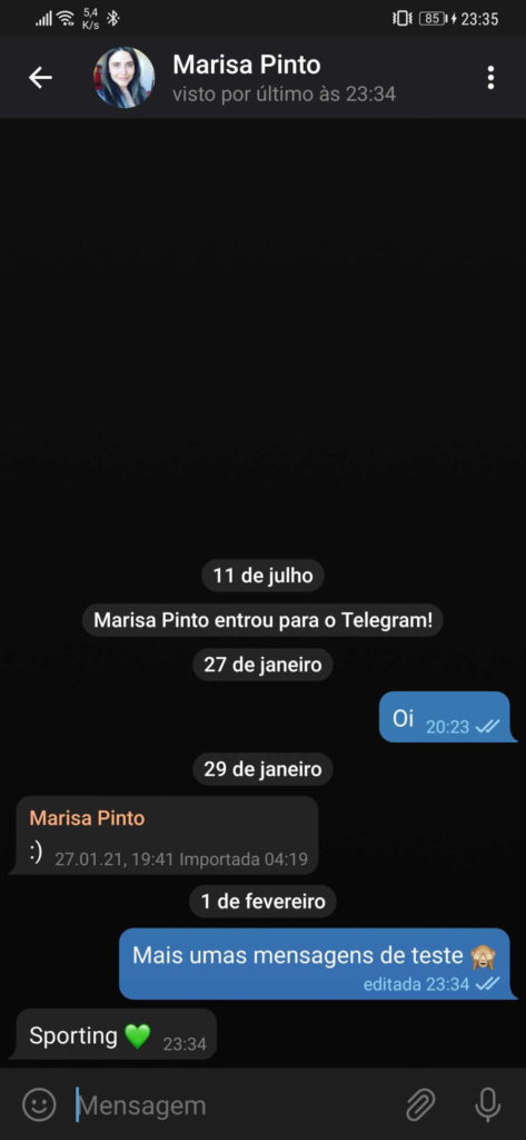 Telegram editar mensagens contatos original