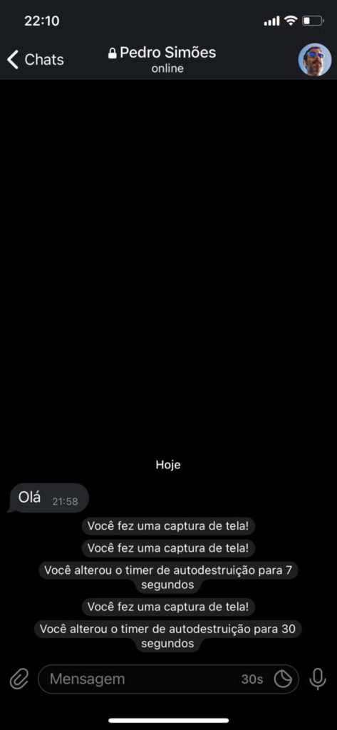 Telegram destruição mensagens menu opções