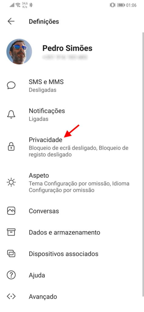 Signal privado mudanças opções dados