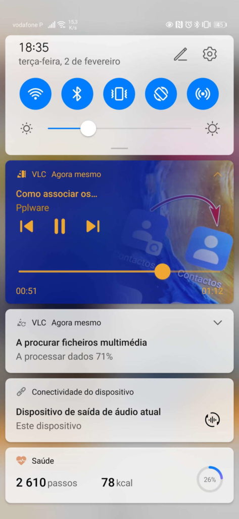 YouTube VLC música Android ecrã