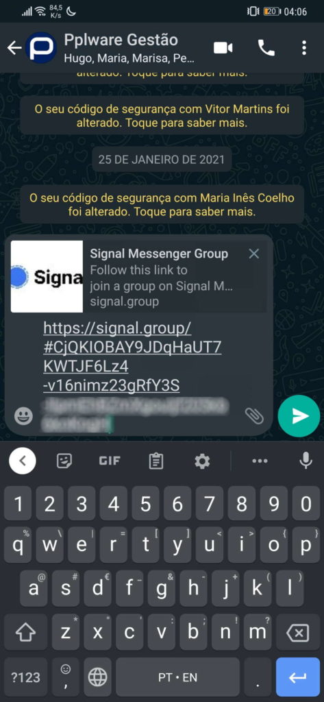 grupos mensagens Signal contactos mover