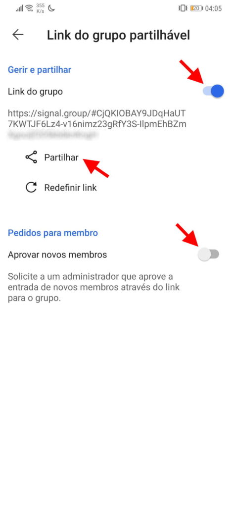 grupos mensagens Signal contactos mover