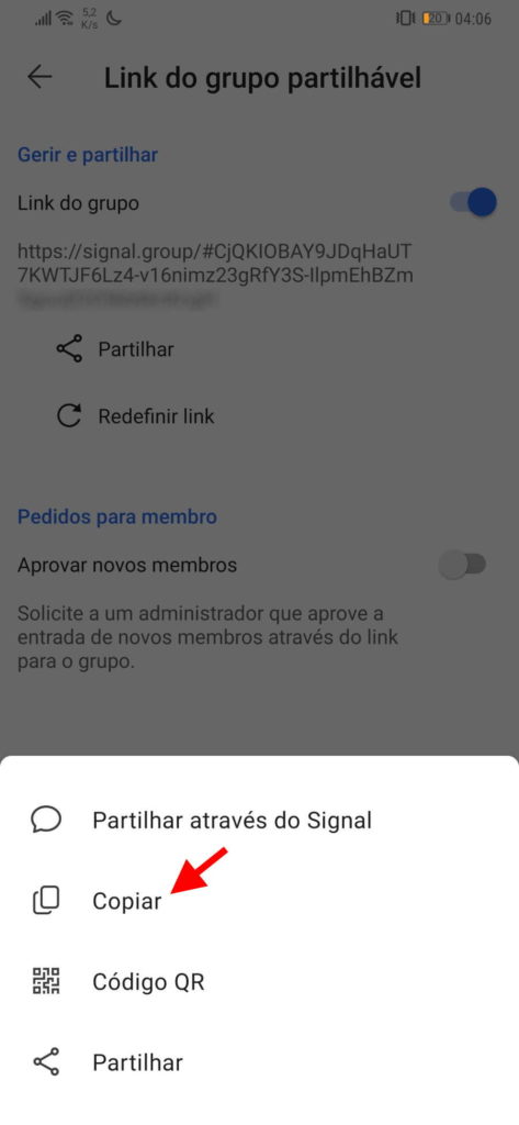 grupos mensagens Signal contactos mover