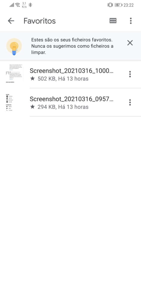 Google Files ficheiros Favoritos Android