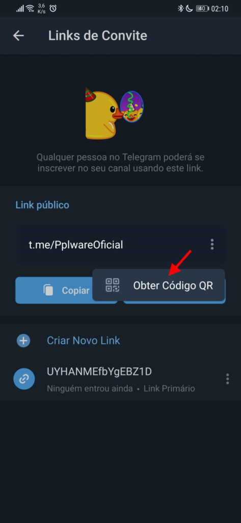 Telegram código QR grupo convidar