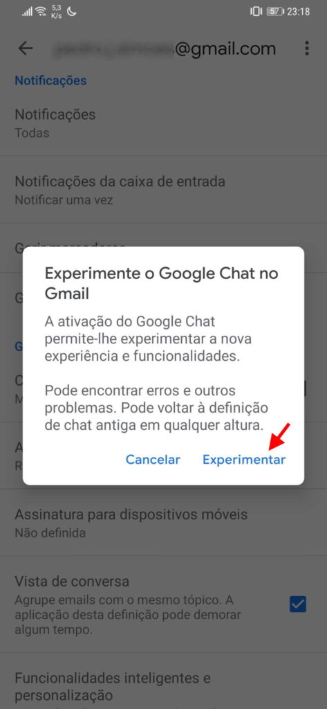 chat Google Gmail Android ativar